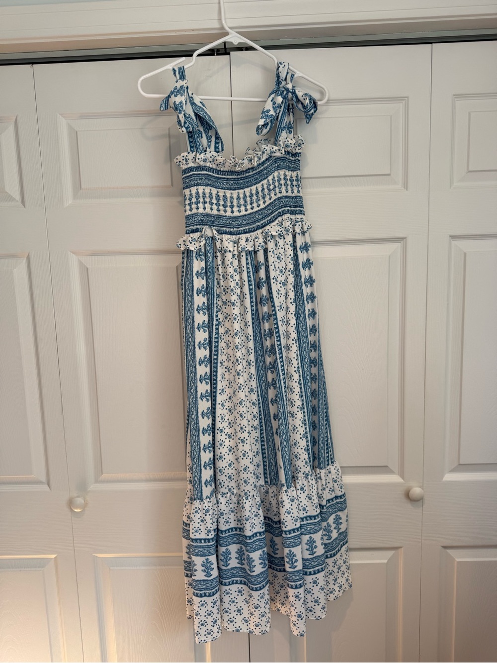 Blue & White Cottagecore Smocked Maxi Dress
